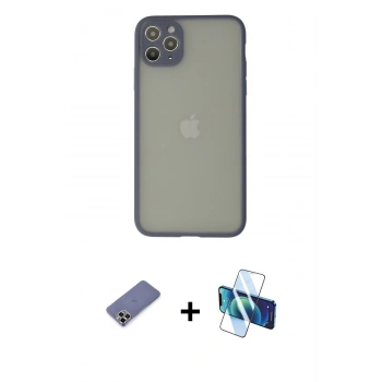MARSİLYAN™- iPhone 12 Pro Max Kılıf Ahenk Çizgi Serisi - Siyah 3D Antistatik Cam Ekran Koruyucu + Metal Kamera Lens Koruma Cam - GD