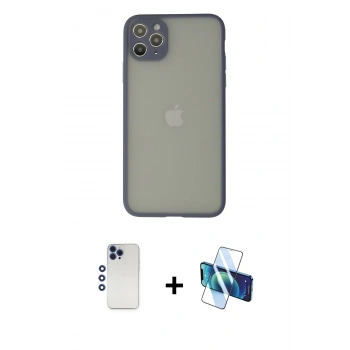 MARSİLYAN™- iPhone 12 Pro Max Kılıf Ahenk Çizgi Serisi - Siyah 3D Antistatik Cam Ekran Koruyucu + Shine Kamera Lens - LT