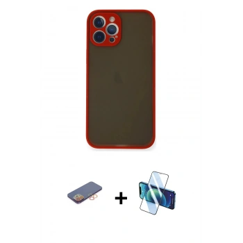 MARSİLYAN™- iPhone 12 Pro Max Kılıf Ahenk Çizgi Serisi - Siyah 3D Antistatik Cam Ekran Koruyucu + Renkli Kamera Lens Koruma Cam - TU