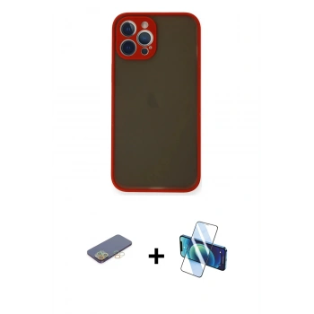 MARSİLYAN™- iPhone 12 Pro Max Kılıf Ahenk Çizgi Serisi - Siyah 3D Antistatik Cam Ekran Koruyucu + Renkli Kamera Lens Koruma Cam - SI