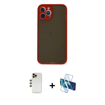 MARSİLYAN™- iPhone 12 Pro Max Kılıf Ahenk Çizgi Serisi - Siyah 3D Antistatik Cam Ekran Koruyucu + Shine Kamera Lens - GD