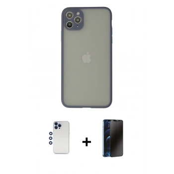 MARSİLYAN™- iPhone 12 Pro Max Kılıf Ahenk Çizgi Serisi - Siyah 3D Antistatik Hayalet Cam Ekran Koruyucu + Shine Kamera Lens - LT