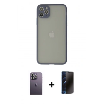 MARSİLYAN™- iPhone 12 Pro Max Kılıf Ahenk Çizgi Serisi - Siyah 3D Antistatik Hayalet Cam Ekran Koruyucu + Neon Fosforlu Kamera Lens - BZ
