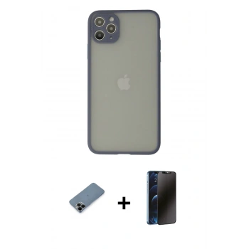 MARSİLYAN™- iPhone 12 Pro Max Kılıf Ahenk Çizgi Serisi - Siyah 3D Antistatik Hayalet Cam Ekran Koruyucu + Shine Kamera Lens Koruma Cam - SH