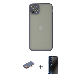 MARSİLYAN™- iPhone 12 Pro Max Kılıf Ahenk Çizgi Serisi - Siyah 3D Antistatik Hayalet Cam Ekran Koruyucu + Renkli Kamera Lens Koruma Cam - TU
