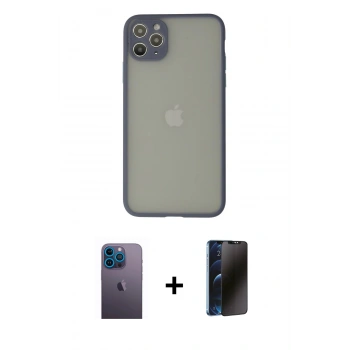 MARSİLYAN™- iPhone 12 Pro Max Kılıf Ahenk Çizgi Serisi - Siyah 3D Antistatik Hayalet Cam Ekran Koruyucu + Neon Fosforlu Kamera Lens - MI