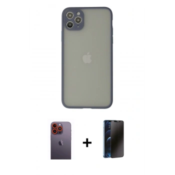 MARSİLYAN™- iPhone 12 Pro Max Kılıf Ahenk Çizgi Serisi - Siyah 3D Antistatik Hayalet Cam Ekran Koruyucu + Neon Fosforlu Kamera Lens - TU