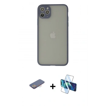 MARSİLYAN™- iPhone 12 Pro Max Kılıf Ahenk Çizgi Serisi - Siyah 3D Antistatik Seramik Nano Ekran Koruyucu + Renkli Kamera Lens Koruma Cam - PE