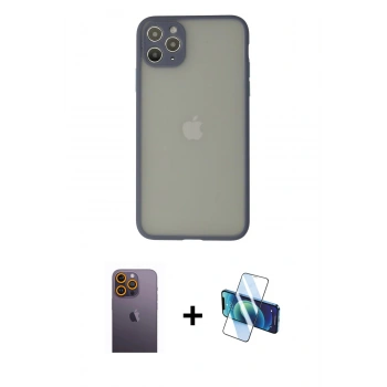 MARSİLYAN™- iPhone 12 Pro Max Kılıf Ahenk Çizgi Serisi - Siyah 3D Antistatik Seramik Nano Ekran Koruyucu + Neon Fosforlu Kamera Lens - SI