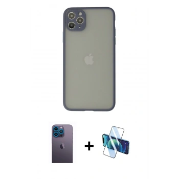 MARSİLYAN™- iPhone 12 Pro Max Kılıf Ahenk Çizgi Serisi - Siyah 3D Antistatik Seramik Nano Ekran Koruyucu + Neon Fosforlu Kamera Lens - MI