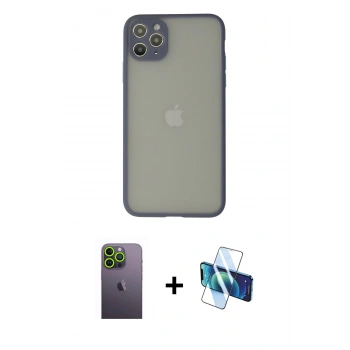 MARSİLYAN™- iPhone 12 Pro Max Kılıf Ahenk Çizgi Serisi - Siyah 3D Antistatik Seramik Nano Ekran Koruyucu + Neon Fosforlu Kamera Lens - YL