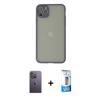 MARSİLYAN™- iPhone 12 Pro Max Kılıf Ahenk Çizgi Serisi - Siyah 5D Eko Cam Ekran Koruyucu + Neon Fosforlu Kamera Lens - BZ
