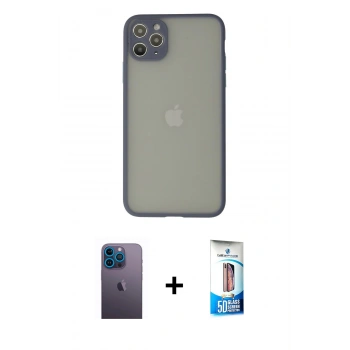 MARSİLYAN™- iPhone 12 Pro Max Kılıf Ahenk Çizgi Serisi - Siyah 5D Eko Cam Ekran Koruyucu + Neon Fosforlu Kamera Lens - MI
