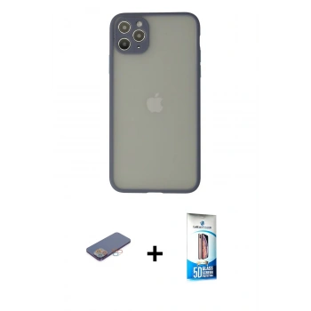 MARSİLYAN™- iPhone 12 Pro Max Kılıf Ahenk Çizgi Serisi - Siyah 5D Eko Cam Ekran Koruyucu + Renkli Kamera Lens Koruma Cam - PE