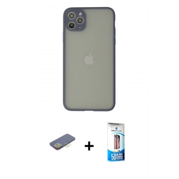 MARSİLYAN™- iPhone 12 Pro Max Kılıf Ahenk Çizgi Serisi - Siyah 5D Eko Cam Ekran Koruyucu + Renkli Kamera Lens Koruma Cam - SI