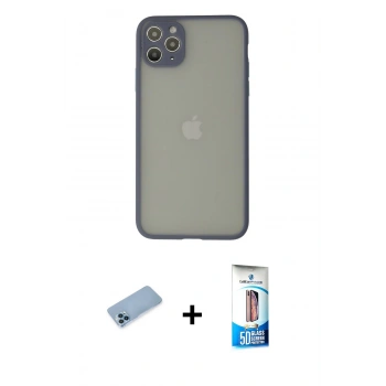 MARSİLYAN™- iPhone 12 Pro Max Kılıf Ahenk Çizgi Serisi - Siyah 5D Eko Cam Ekran Koruyucu + Shine Kamera Lens Koruma Cam - MI
