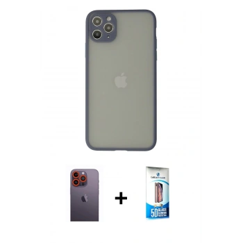 MARSİLYAN™- iPhone 12 Pro Max Kılıf Ahenk Çizgi Serisi - Siyah 5D Eko Cam Ekran Koruyucu + Neon Fosforlu Kamera Lens - TU