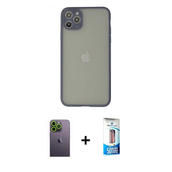 MARSİLYAN™- iPhone 12 Pro Max Kılıf Ahenk Çizgi Serisi - Siyah 5D Eko Cam Ekran Koruyucu + Neon Fosforlu Kamera Lens - YL