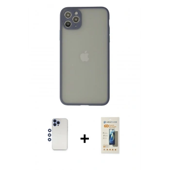MARSİLYAN™- iPhone 12 Pro Max Kılıf Ahenk Çizgi Serisi - Siyah 6D Mat Seramik Hayalet Nano Ekran Koruyucu + Shine Kamera Lens - LT