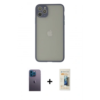 MARSİLYAN™- iPhone 12 Pro Max Kılıf Ahenk Çizgi Serisi - Siyah 6D Mat Seramik Hayalet Nano Ekran Koruyucu + Neon Fosforlu Kamera Lens - MI