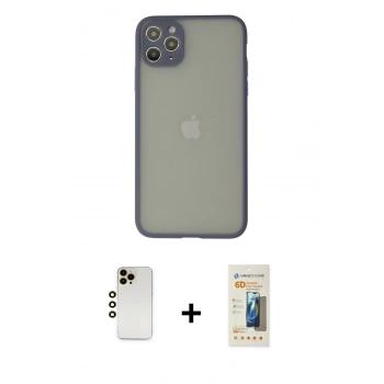 MARSİLYAN™- iPhone 12 Pro Max Kılıf Ahenk Çizgi Serisi - Siyah 6D Mat Seramik Hayalet Nano Ekran Koruyucu + Shine Kamera Lens - GD