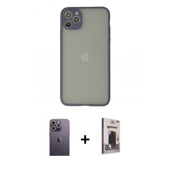 MARSİLYAN™- iPhone 12 Pro Max Kılıf Ahenk Çizgi Serisi - Siyah Bilvis Hayalet Cam Ekran Koruyucu + Neon Fosforlu Kamera Lens - BZ