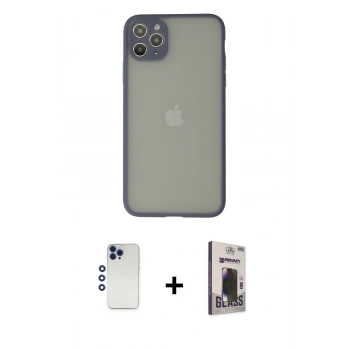MARSİLYAN™- iPhone 12 Pro Max Kılıf Ahenk Çizgi Serisi - Siyah Bilvis Hayalet Cam Ekran Koruyucu + Shine Kamera Lens - LT