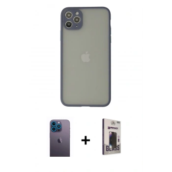 MARSİLYAN™- iPhone 12 Pro Max Kılıf Ahenk Çizgi Serisi - Siyah Bilvis Hayalet Cam Ekran Koruyucu + Neon Fosforlu Kamera Lens - MI