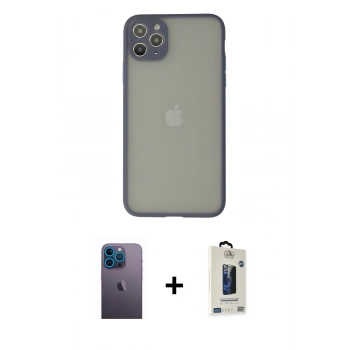 MARSİLYAN™- iPhone 12 Pro Max Kılıf Ahenk Çizgi Serisi - Siyah Bilvis Hayalet Cam Ekran Koruyucu + Neon Fosforlu Kamera Lens - MI