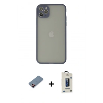 MARSİLYAN™- iPhone 12 Pro Max Kılıf Ahenk Çizgi Serisi - Siyah Bilvis Hayalet Cam Ekran Koruyucu + Metal Kamera Lens Koruma Cam - KI