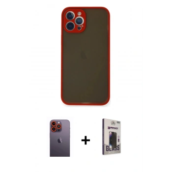 MARSİLYAN™- iPhone 12 Pro Max Kılıf Ahenk Çizgi Serisi - Siyah Bilvis Hayalet Cam Ekran Koruyucu + Neon Fosforlu Kamera Lens - TU