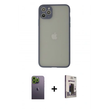 MARSİLYAN™- iPhone 12 Pro Max Kılıf Ahenk Çizgi Serisi - Siyah Bilvis Hayalet Cam Ekran Koruyucu + Neon Fosforlu Kamera Lens - YL