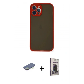MARSİLYAN™- iPhone 12 Pro Max Kılıf Ahenk Çizgi Serisi - Siyah Bilvis Hayalet Cam Ekran Koruyucu + Renkli Kamera Lens Koruma Cam - YL