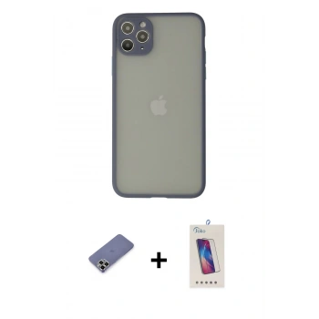 MARSİLYAN™- iPhone 12 Pro Max Kılıf Ahenk Çizgi Serisi - Siyah Joko 5D Cam + Metal Kamera Lens Koruma Cam - GD