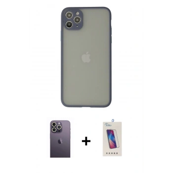 MARSİLYAN™- iPhone 12 Pro Max Kılıf Ahenk Çizgi Serisi - Siyah Joko 5D Cam + Neon Fosforlu Kamera Lens - BZ