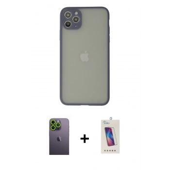 MARSİLYAN™- iPhone 12 Pro Max Kılıf Ahenk Çizgi Serisi - Siyah Joko 5D Cam + Neon Fosforlu Kamera Lens - YL