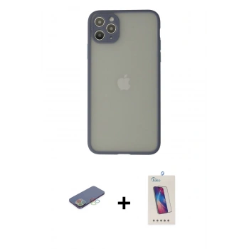MARSİLYAN™- iPhone 12 Pro Max Kılıf Ahenk Çizgi Serisi - Siyah Joko 5D Cam + Renkli Kamera Lens Koruma Cam - MI