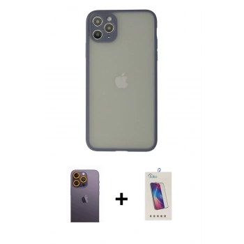 MARSİLYAN™- iPhone 12 Pro Max Kılıf Ahenk Çizgi Serisi - Siyah Joko 5D Cam + Neon Fosforlu Kamera Lens - SI