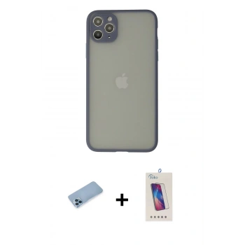 MARSİLYAN™- iPhone 12 Pro Max Kılıf Ahenk Çizgi Serisi - Siyah Joko 5D Cam + Shine Kamera Lens Koruma Cam - MI