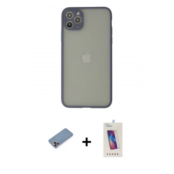 MARSİLYAN™- iPhone 12 Pro Max Kılıf Ahenk Çizgi Serisi - Siyah Joko 5D Cam + Shine Kamera Lens Koruma Cam - PE