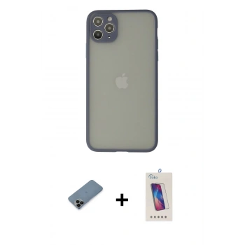 MARSİLYAN™- iPhone 12 Pro Max Kılıf Ahenk Çizgi Serisi - Siyah Joko 5D Cam + Shine Kamera Lens Koruma Cam - SH