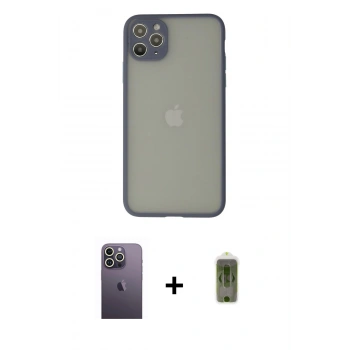 MARSİLYAN™- iPhone 12 Pro Max Kılıf Ahenk Çizgi Serisi - Siyah Joko Magic 5D Hayalet Cam + Neon Fosforlu Kamera Lens - BZ