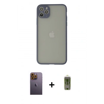 MARSİLYAN™- iPhone 12 Pro Max Kılıf Ahenk Çizgi Serisi - Siyah Joko Magic 5D Hayalet Cam + Neon Fosforlu Kamera Lens - SI