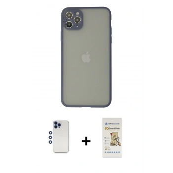 MARSİLYAN™- iPhone 12 Pro Max Kılıf Ahenk Çizgi Serisi - Siyah Mat Seramik Nano Ekran Koruyucu + Shine Kamera Lens - LT