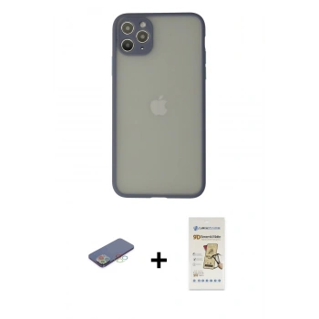 MARSİLYAN™- iPhone 12 Pro Max Kılıf Ahenk Çizgi Serisi - Siyah Mat Seramik Nano Ekran Koruyucu + Renkli Kamera Lens Koruma Cam - MI
