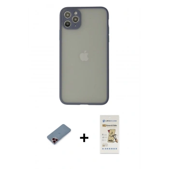 MARSİLYAN™- iPhone 12 Pro Max Kılıf Ahenk Çizgi Serisi - Siyah Mat Seramik Nano Ekran Koruyucu + Metal Kamera Lens Koruma Cam - KI
