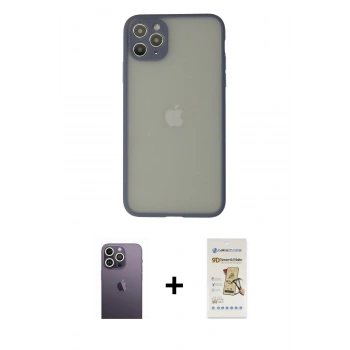 MARSİLYAN™- iPhone 12 Pro Max Kılıf Ahenk Çizgi Serisi - Siyah Mat Seramik Nano Ekran Koruyucu + Neon Fosforlu Kamera Lens - BZ