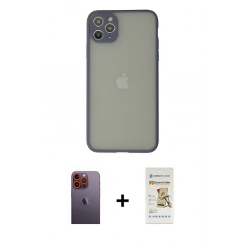 MARSİLYAN™- iPhone 12 Pro Max Kılıf Ahenk Çizgi Serisi - Siyah Mat Seramik Nano Ekran Koruyucu + Neon Fosforlu Kamera Lens - TU