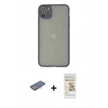 MARSİLYAN™- iPhone 12 Pro Max Kılıf Ahenk Çizgi Serisi - Siyah Mat Seramik Nano Ekran Koruyucu + Renkli Kamera Lens Koruma Cam - PE