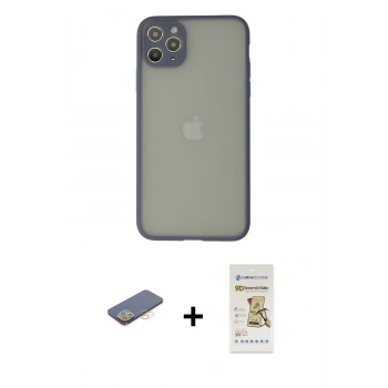 MARSİLYAN™- iPhone 12 Pro Max Kılıf Ahenk Çizgi Serisi - Siyah Mat Seramik Nano Ekran Koruyucu + Renkli Kamera Lens Koruma Cam - SI